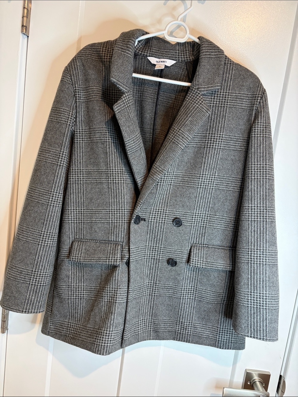 Old Navy Gray Plaid Double-Breasted Blazer